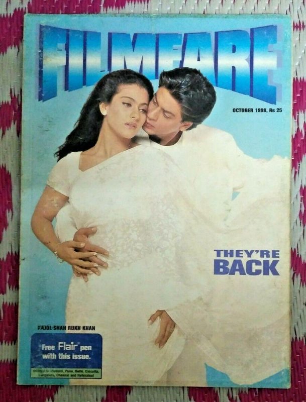 Filmfare October 1998 cover with Kajol and Shah Rukh Khan, Rs 25